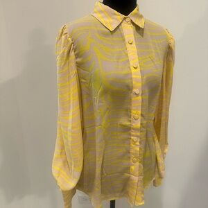 Yellow Zebra Print Button-Down Blouse | Size Small